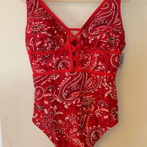 Adore Me Andressa Contour Plus red bandanna swim
